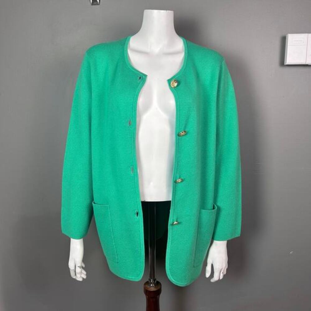 J. Crew sweater cardigan medium kelly green gold buttons academia old money wool